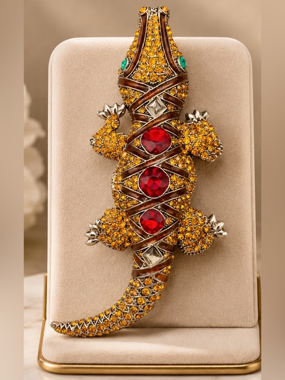 Big Rhinestone Crocodile Brooch | Oversized Statement Pin jewelry